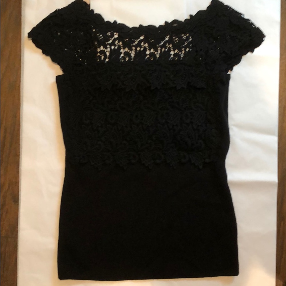 Knit and guipure lace top